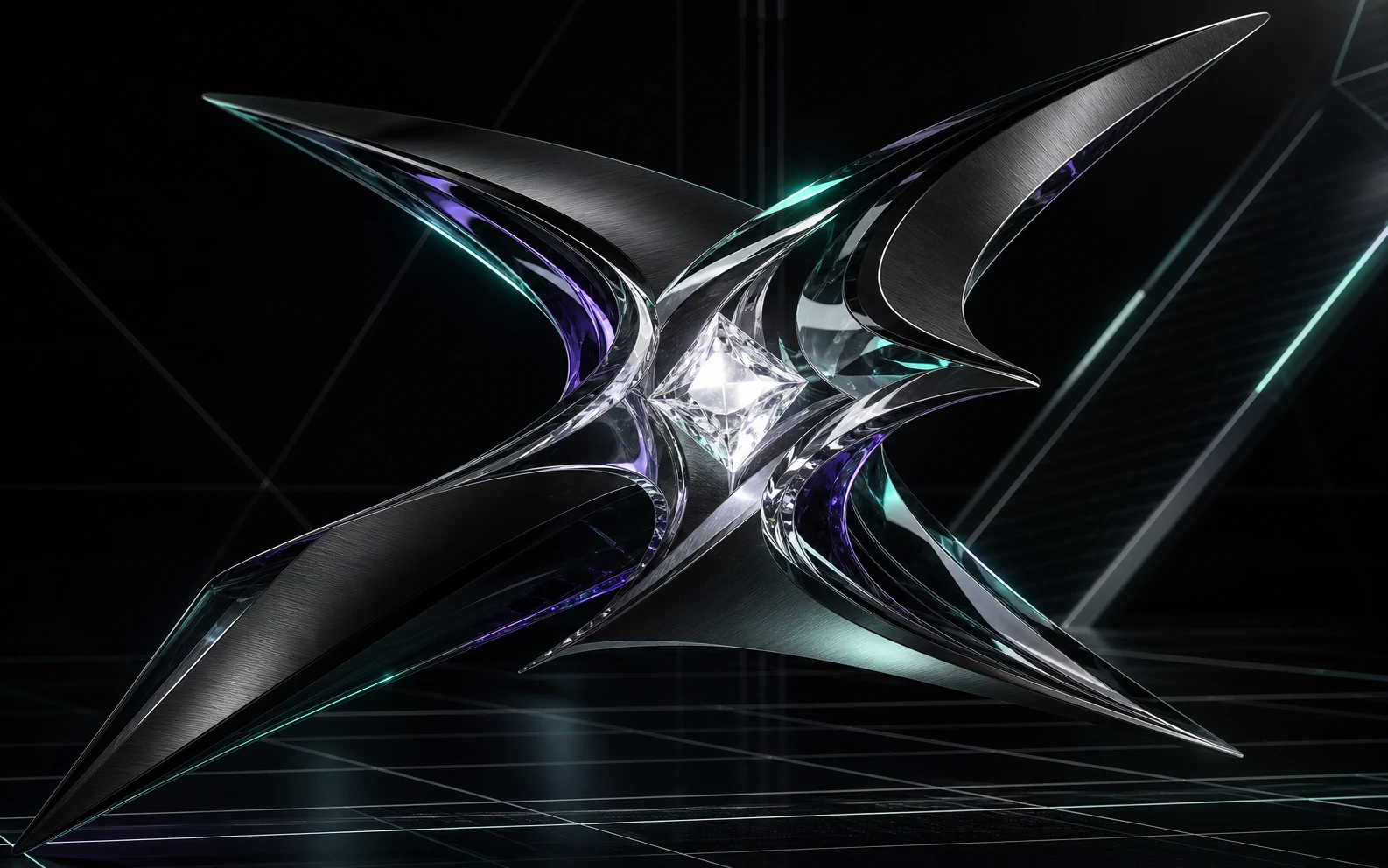Abstract black chrome and glass Lumax sculpture